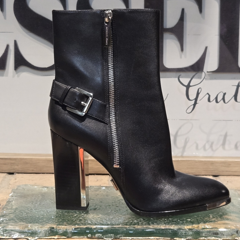 Michael Kors Black Ankle Boots with Silver Accents